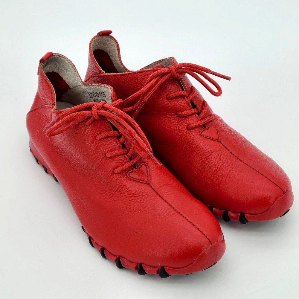 Litfoot LF9010-1 Lace Up Loafer Sneakers Size 36 Casual Walking Shoe Leather Red